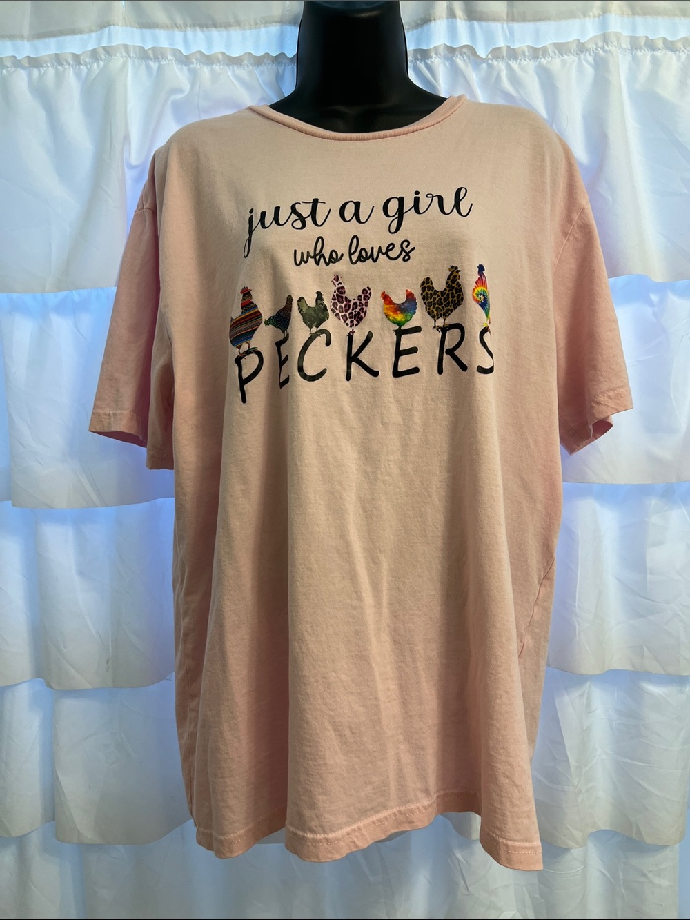 Just a Girl Who Loves Peckers Graphic Tee - Light Pink, large